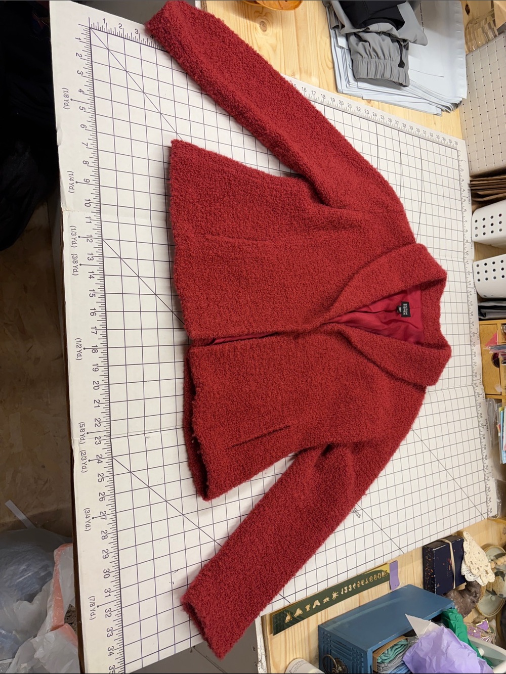 Eileen Fisher Cranberry Red Wool Boucle Jacket Coat Italian Fabric - Size M